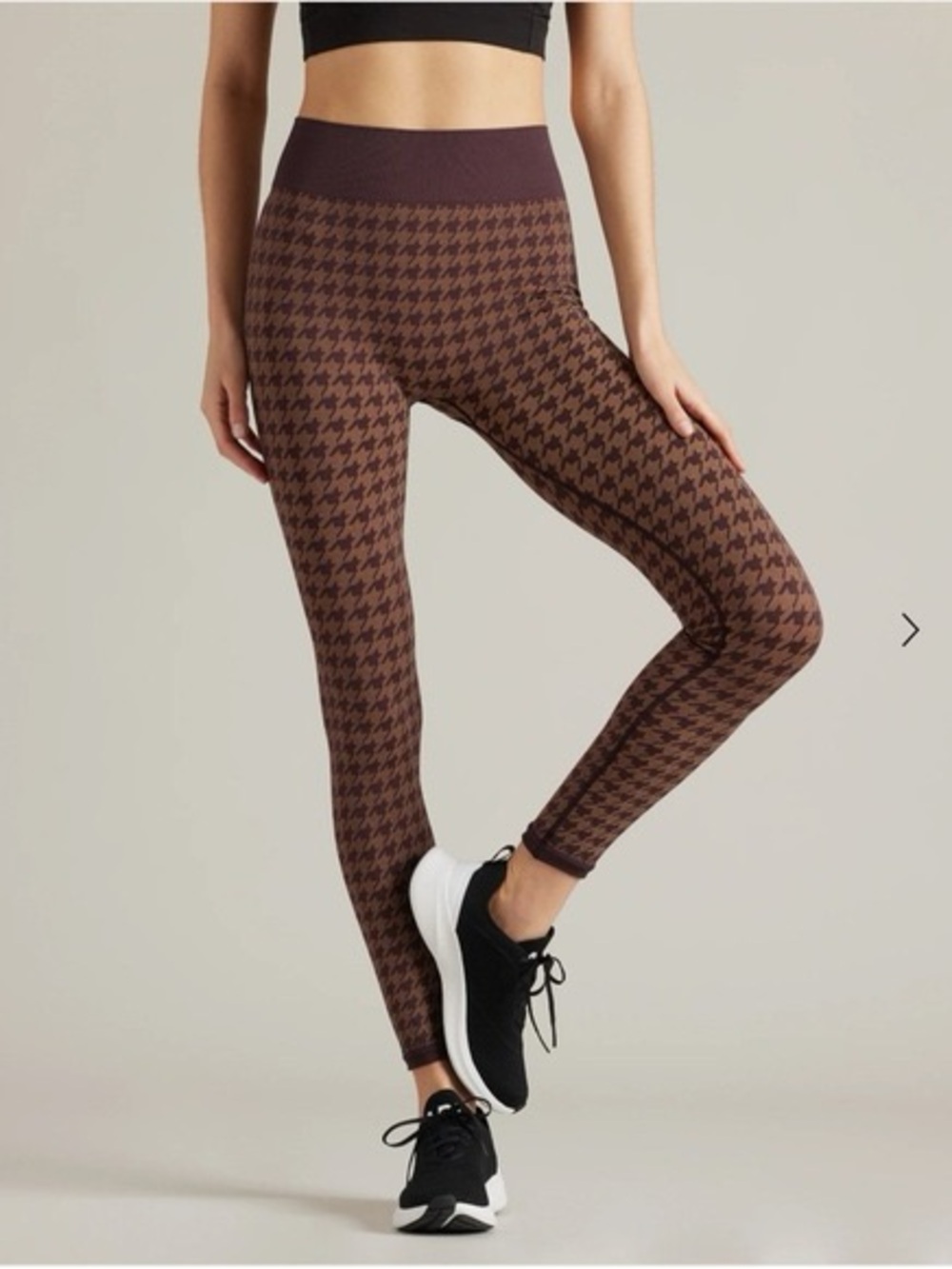 High-Waist Houndstooth Seamless Leggings - Brown Berry - Size Medium - New